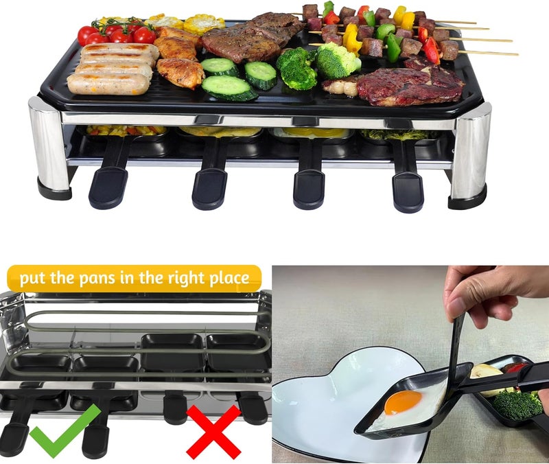 Tamarit 8-Person Raclette Grill, Electric Party Grill with Nonstick Plate, 8 Pans and Spatulas, 1500 W (Indoor), Stainless Steel - Image 3